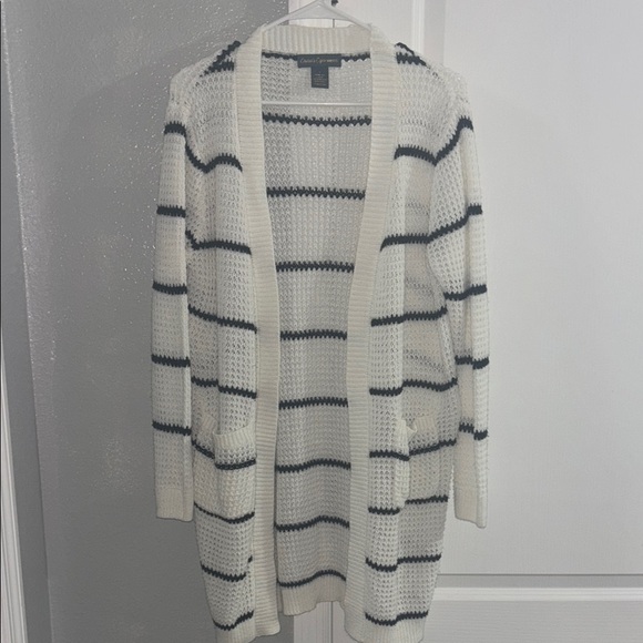 Expressions White and Black Striped Cardigan Sweater - Picture 1 of 4